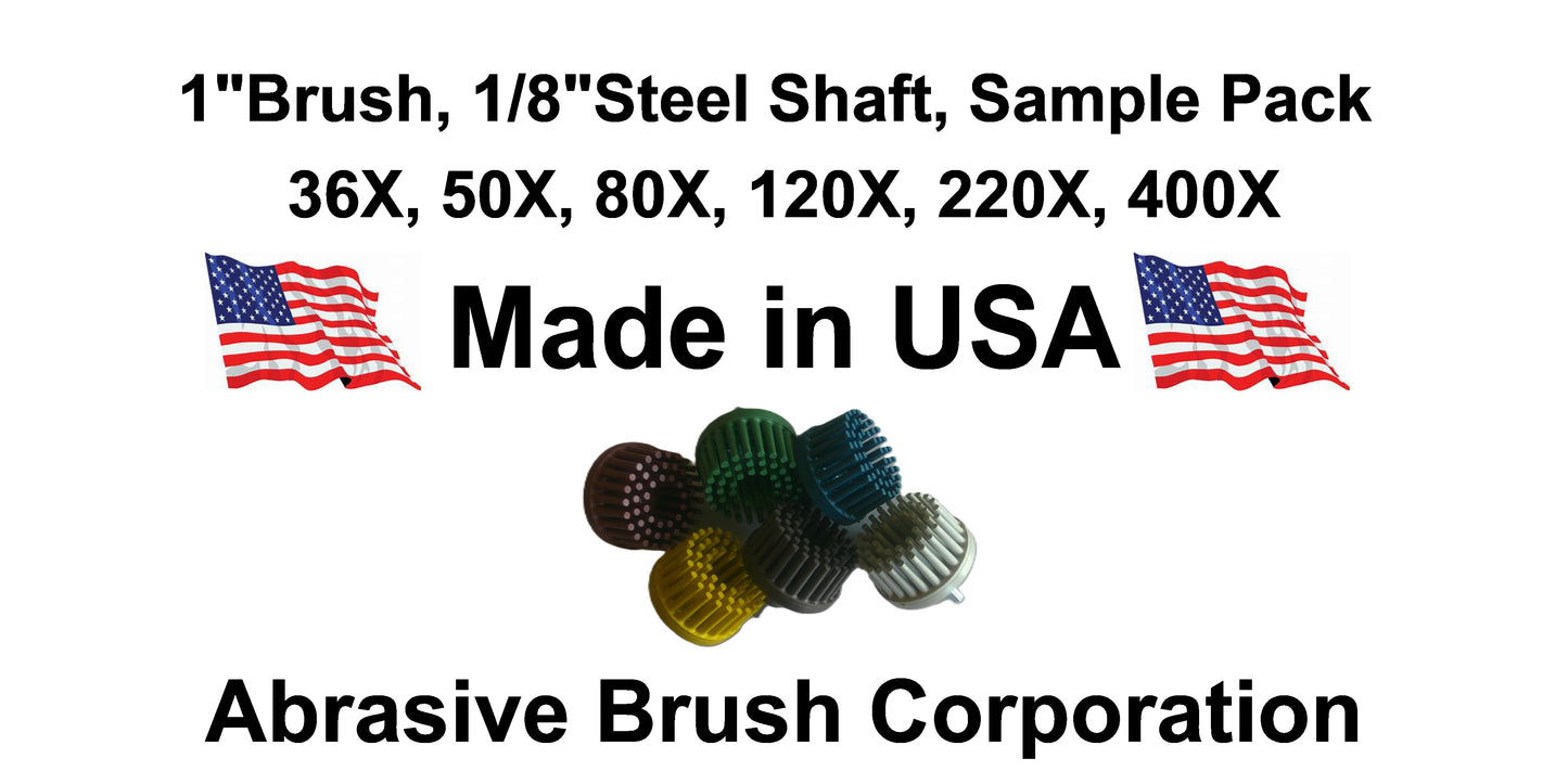 1" Brush 1/8" Steel Shaft, Sample Pack, 6 Brushes per Box