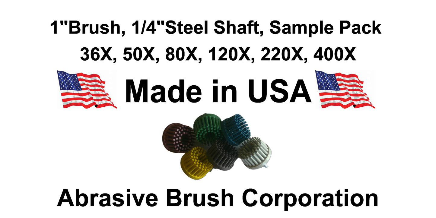 1" Brush 1/4" Steel Shaft, Sample Pack, 6 Brushes per Box