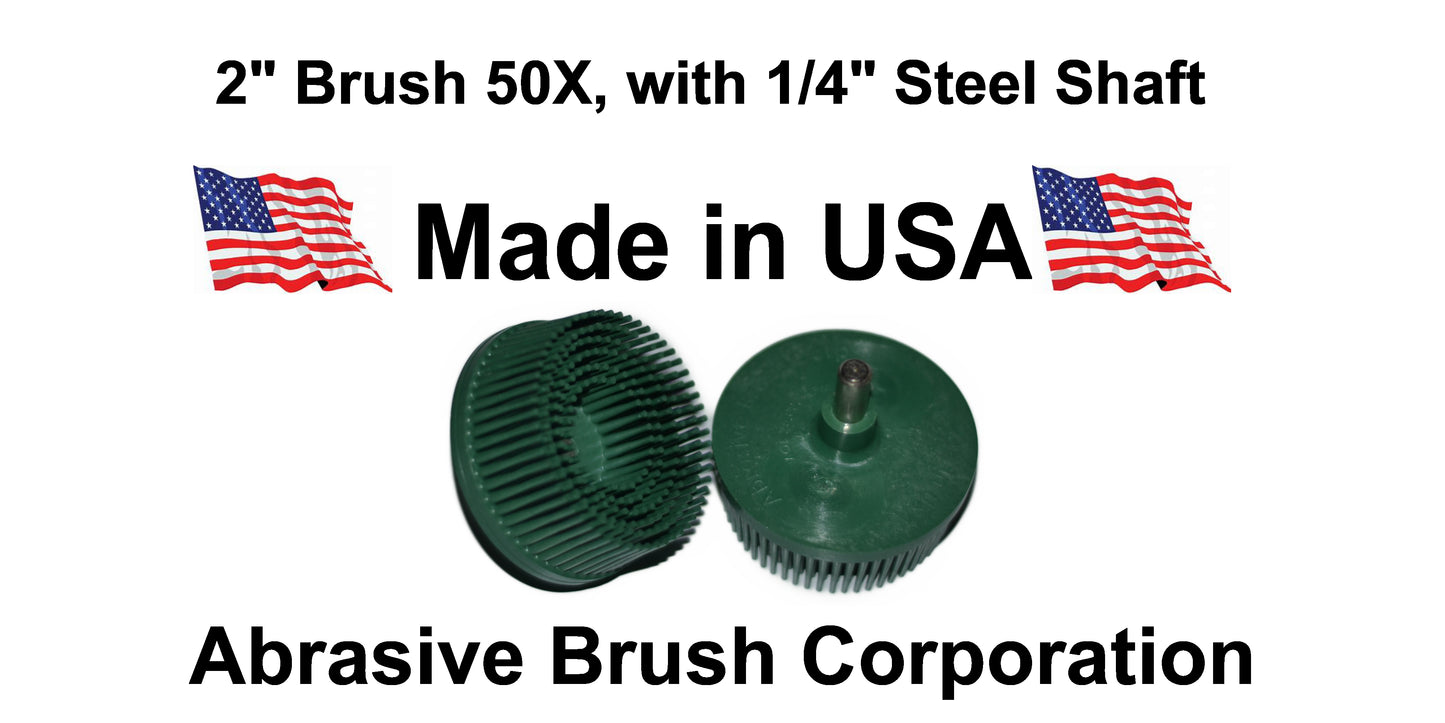 2" Brush 50X, 1/4" Steel Shaft, Bag of 2 Brushes