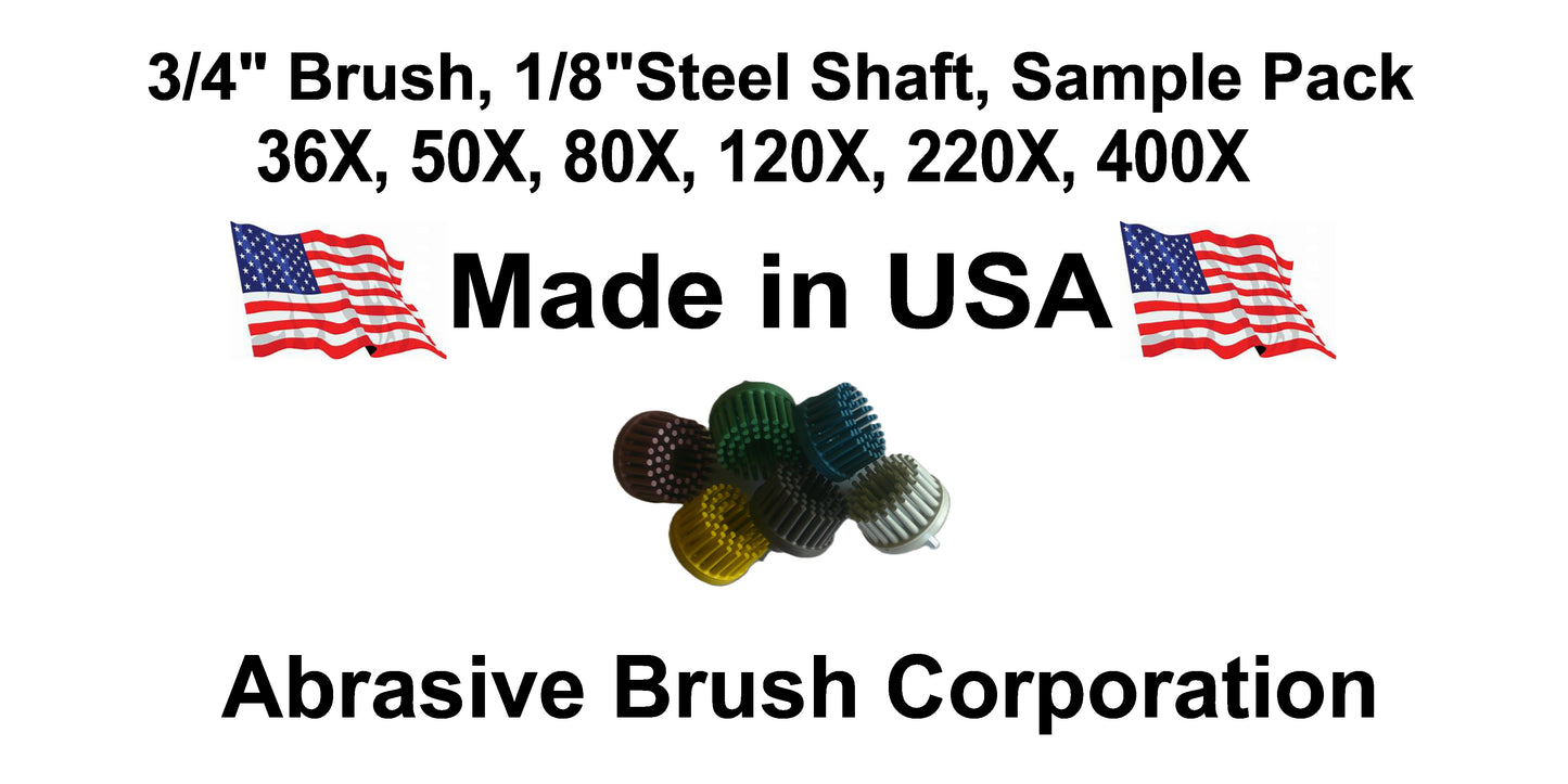 3/4" Brush 1/8" Steel Shaft, Sample Pack, 6 Brushes per Box