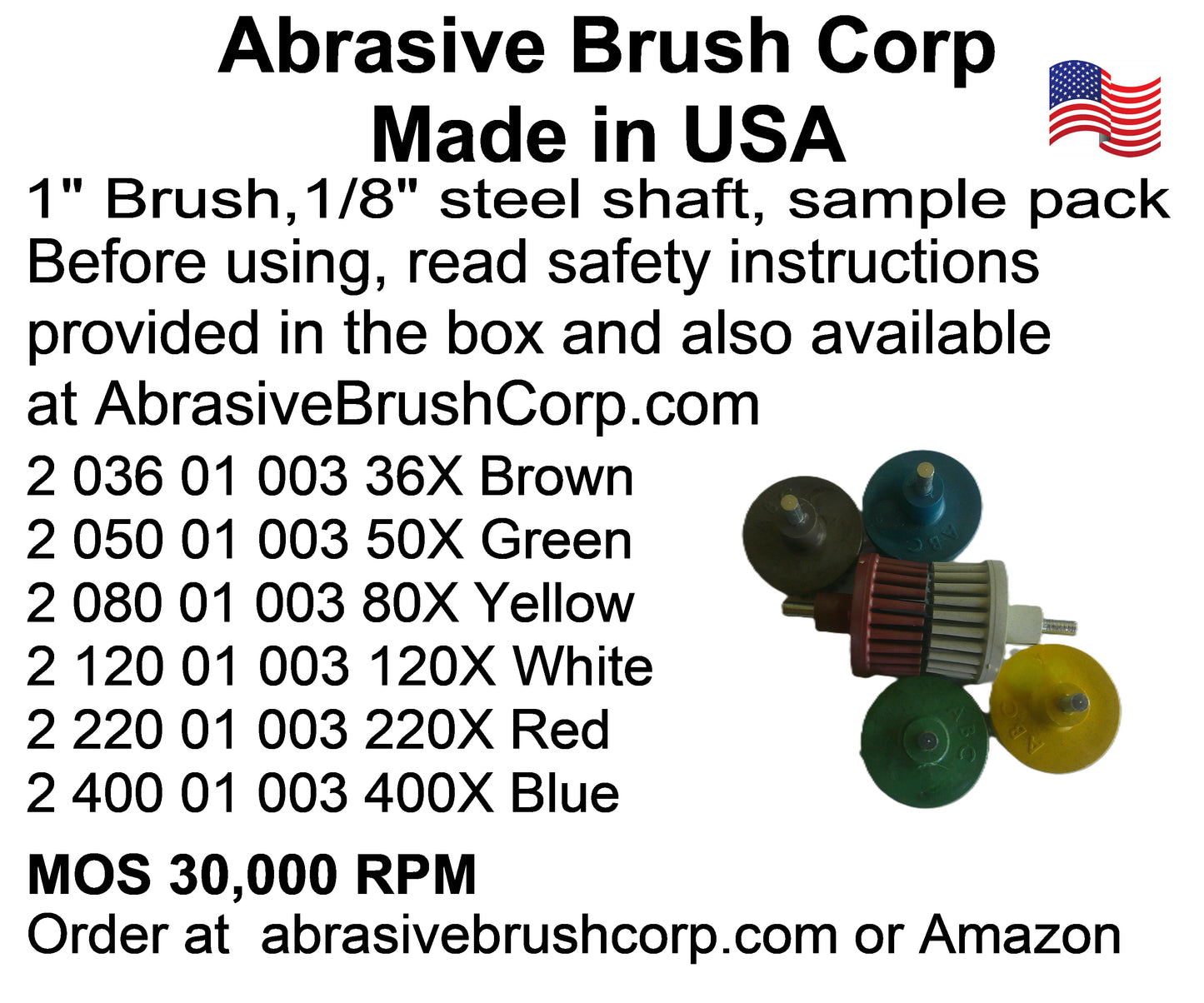 1" Brush 1/8" Steel Shaft, Sample Pack, 6 Brushes per Box