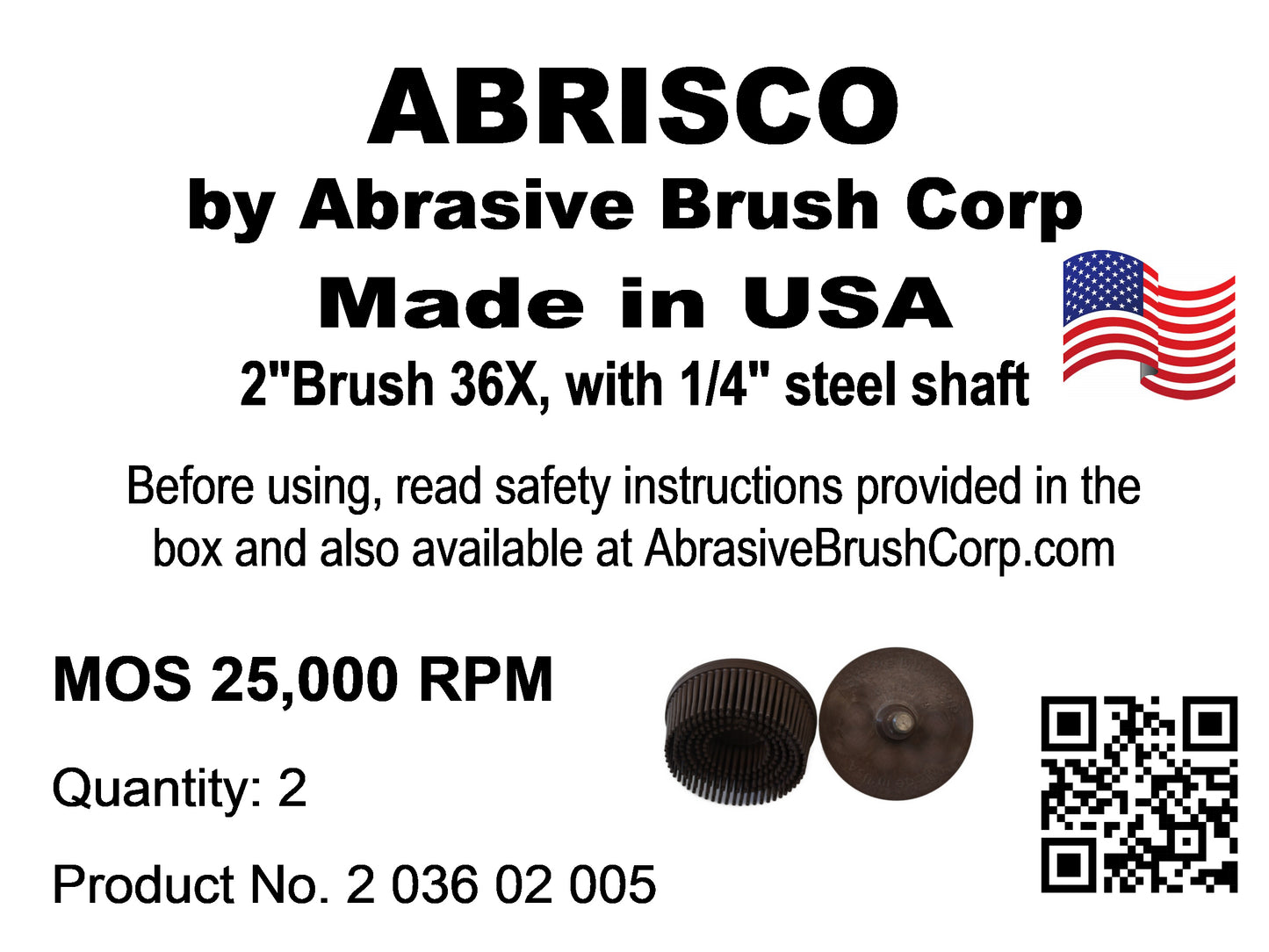 2" Brush 36X, 1/4" Steel Shaft, Bag of 2 Brushes