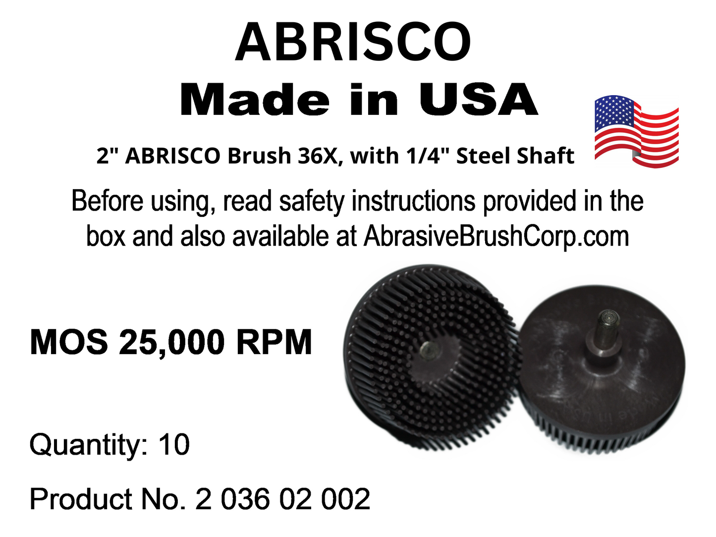 2" ABRISCO Brush 36X, 1/4" Steel Shaft, Bag of 2 Brushes