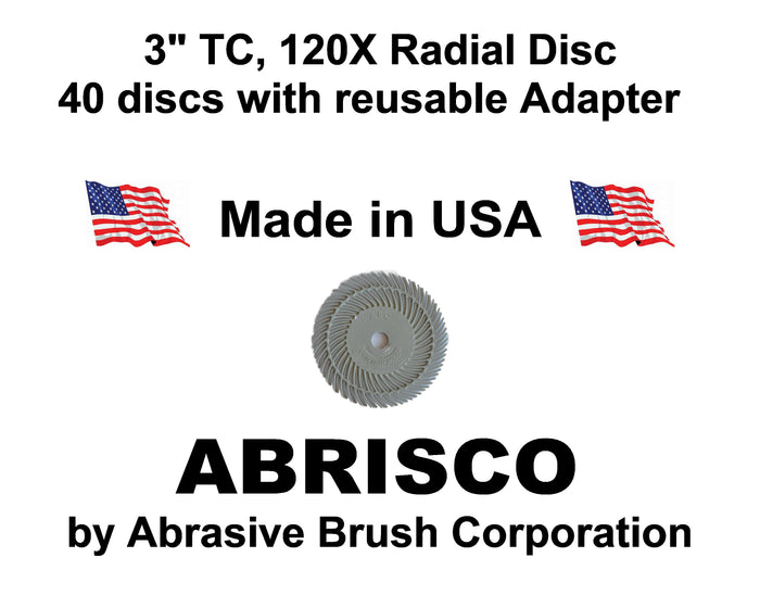 Radial Disc, 3" TC 120X, 40 discs per Box, includes reusable Adapter with 1/4" steel shaft