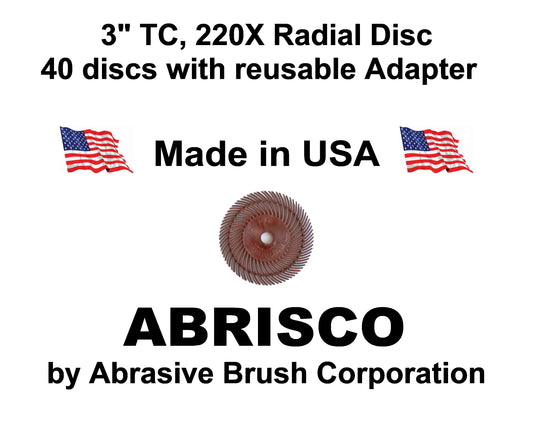 Radial Disc, 3" TC 220X, 40 discs per Box, includes reusable Adapter with 1/4" steel shaft