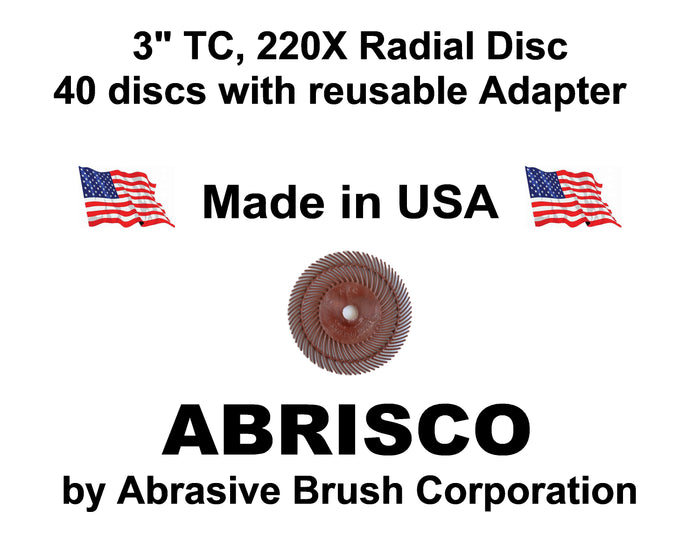 Radial Disc, 3" TC 220X, 40 discs per Box, includes reusable Adapter with 1/4" steel shaft