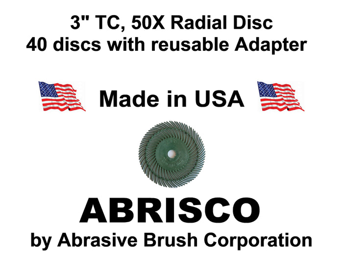 Radial Disc, 3" TC 50X, 40 discs per Box, includes reusable Adapter with 1/4" steel shaft